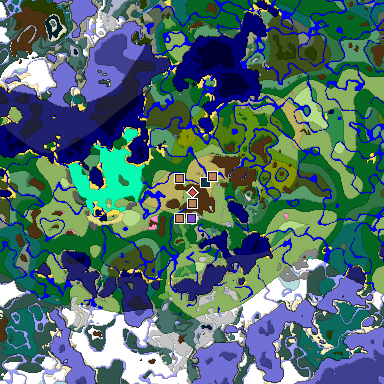 Predicted biome map of Java 1.21.4 seed 8726185510561442793 around estimated spawn