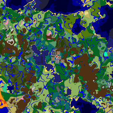 Predicted biome map of Java 1.21.4 seed -1782804621934099422 around estimated spawn