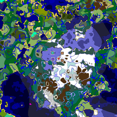 Predicted biome map of Java 1.21.4 seed -6268971113713866739 around estimated spawn