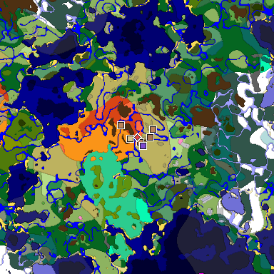 Predicted biome map of Java 1.21.4 seed 1589766948008206988 around estimated spawn