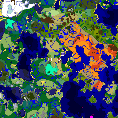 Predicted biome map of Java 1.21.4 seed -9165967642732602848 around estimated spawn