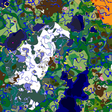 Predicted biome map of Java 1.21.4 seed 5985366797282740053 around estimated spawn