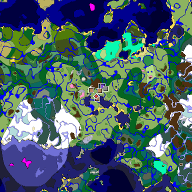 Predicted biome map of Java 1.21.4 seed -4475887431489378080 around estimated spawn