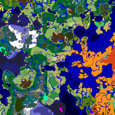 Predicted biome map of Java 1.21.4 seed -923159109761846902 around estimated spawn