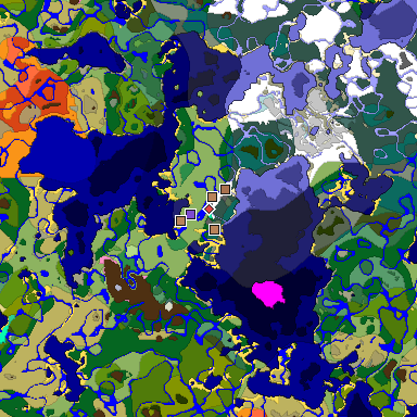 Predicted biome map of Java 1.21.4 seed -866066067984140768 around estimated spawn