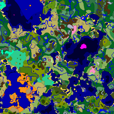 Predicted biome map of Java 1.21.4 seed -6260425676491030516 around estimated spawn