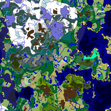 Predicted biome map of Java 1.21.4 seed -6092680848149633226 around estimated spawn