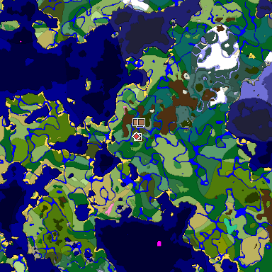 Predicted biome map of Java 1.21.4 seed -1253576569895953431 around estimated spawn
