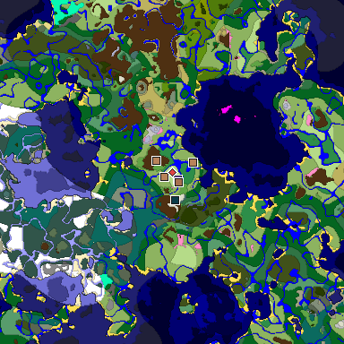 Predicted biome map of Java 1.21.4 seed -3013878305781714822 around estimated spawn