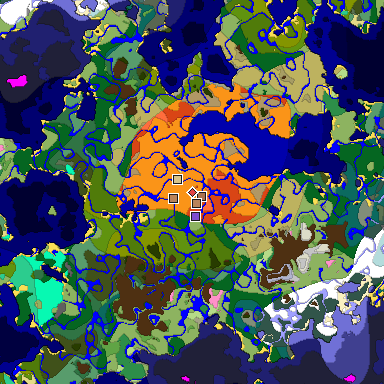 Predicted biome map of Java 1.21.4 seed -6449043292565269144 around estimated spawn