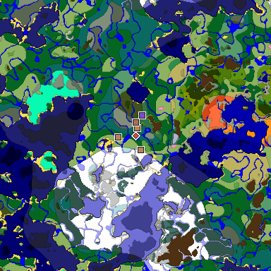 Predicted biome map of Java 1.21.4 seed 7559003013533955287 around estimated spawn