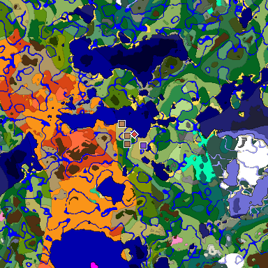 Predicted biome map of Java 1.21.4 seed 6597917805227586643 around estimated spawn