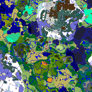 Predicted biome map of Java 1.21.4 seed 5342936930945109477 around estimated spawn