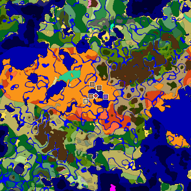 Predicted biome map of Java 1.21.4 seed -9037294596888517430 around estimated spawn