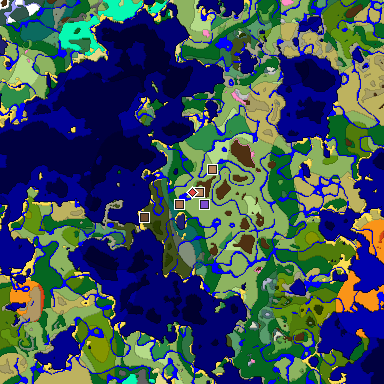 Predicted biome map of Java 1.21.4 seed -881751970023853020 around estimated spawn