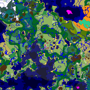 Predicted biome map of Java 1.21.4 seed 1488904470672105052 around estimated spawn