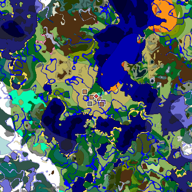 Predicted biome map of Java 1.21.4 seed -7102197386183288412 around estimated spawn
