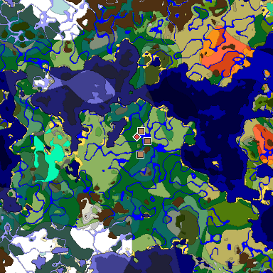 Predicted biome map of Java 1.21.4 seed 3596663961913765752 around estimated spawn
