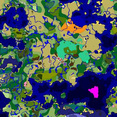 Predicted biome map of Java 1.21.4 seed -8926528495541266674 around estimated spawn