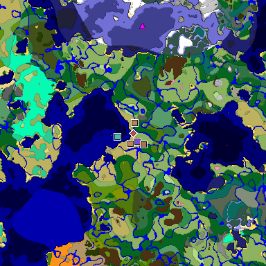 Predicted biome map of Java 1.21.4 seed 8052351933399268027 around estimated spawn