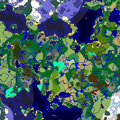 Predicted biome map of Java 1.21.4 seed -4055944592113863289 around estimated spawn
