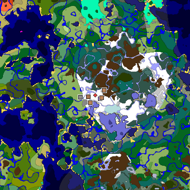 Predicted biome map of Java 1.21.4 seed -1357983058681463085 around estimated spawn