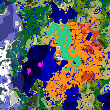 Predicted biome map of Java 1.21.4 seed -6142153611030047405 around estimated spawn