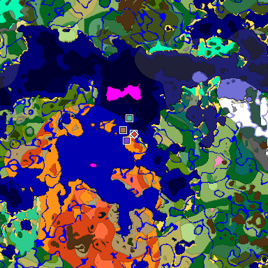 Predicted biome map of Java 1.21.4 seed -7901749401647724213 around estimated spawn