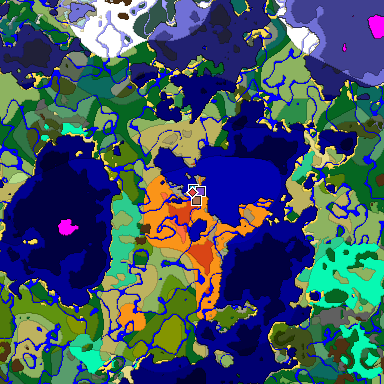 Predicted biome map of Java 1.21.4 seed 8846940252557960208 around estimated spawn