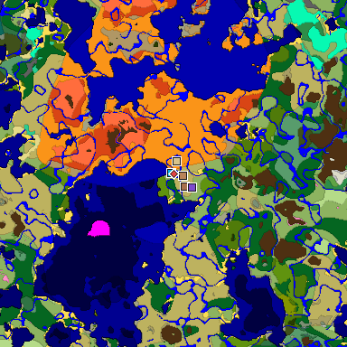 Predicted biome map of Java 1.21.4 seed -5289523213434859401 around estimated spawn