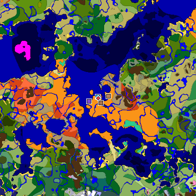 Predicted biome map of Java 1.21.4 seed -8173509747810209172 around estimated spawn