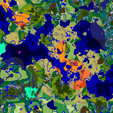 Predicted biome map of Java 1.21.4 seed 6640836888883279383 around estimated spawn
