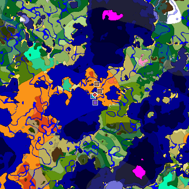 Predicted biome map of Java 1.21.4 seed -2750027932621456429 around estimated spawn