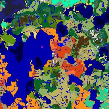 Predicted biome map of Java 1.21.4 seed -9172882025261208160 around estimated spawn