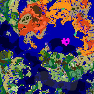 Predicted biome map of Java 1.21.4 seed -5474244430022742132 around estimated spawn
