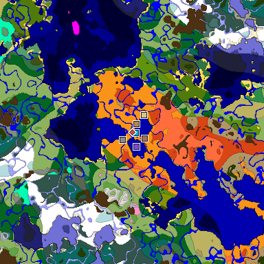 Predicted biome map of Java 1.21.4 seed 4939578340618123545 around estimated spawn