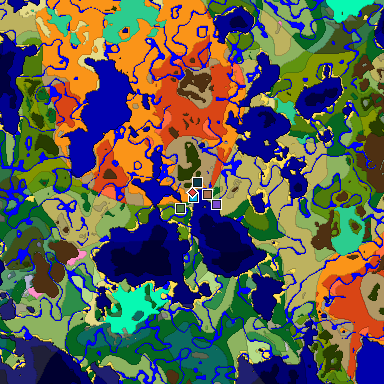 Predicted biome map of Java 1.21.4 seed -1688119034767723449 around estimated spawn