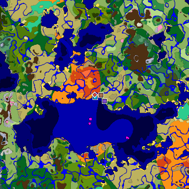 Predicted biome map of Java 1.21.4 seed 7552676815999202361 around estimated spawn