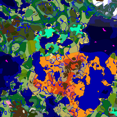 Predicted biome map of Java 1.21.4 seed 6725141154440918398 around estimated spawn