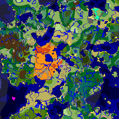 Predicted biome map of Java 1.21.4 seed 337911968262279558 around estimated spawn