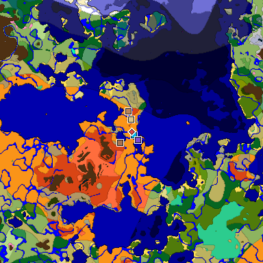 Predicted biome map of Java 1.21.4 seed -4897162530243326797 around estimated spawn