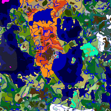 Predicted biome map of Java 1.21.4 seed 839110860642807064 around estimated spawn