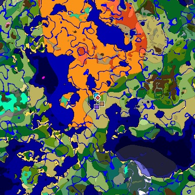 Predicted biome map of Java 1.21.4 seed -1032878459299485757 around estimated spawn