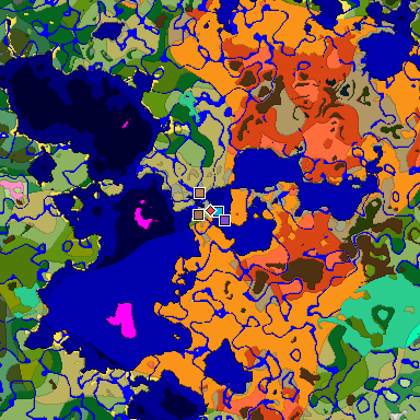 Predicted biome map of Java 1.21.4 seed -371973824629198805 around estimated spawn