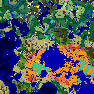 Predicted biome map of Java 1.21.4 seed 3556787697673160158 around estimated spawn
