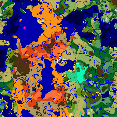 Predicted biome map of Java 1.21.4 seed 202029464336131914 around estimated spawn