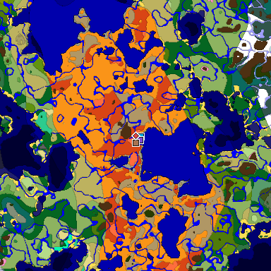 Predicted biome map of Java 1.21.4 seed 2140879424664582841 around estimated spawn