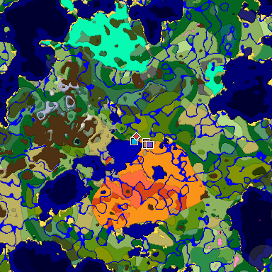 Predicted biome map of Java 1.21.4 seed -2907673761059780215 around estimated spawn
