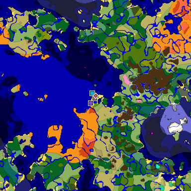 Predicted biome map of Java 1.21.4 seed 3515359711949315529 around estimated spawn