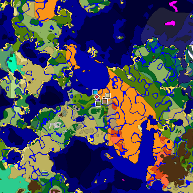 Predicted biome map of Java 1.21.4 seed 6735143500469067500 around estimated spawn